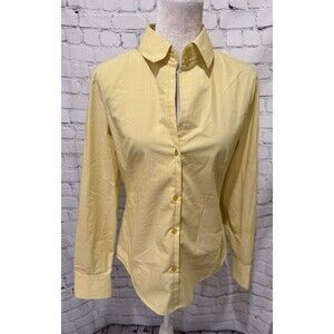 NWT New York & Co. Yellow Striped Button Up Cotton Blend Shirt Size Medium